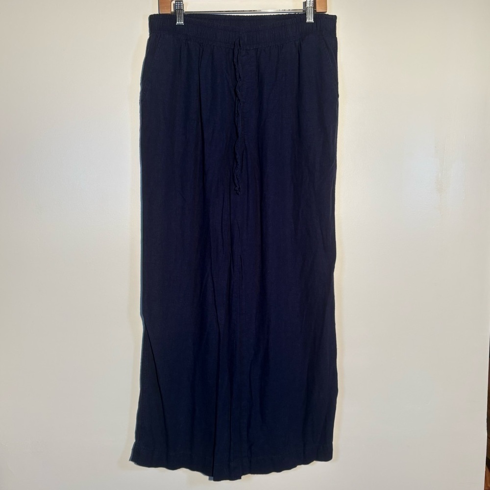 Briggs Navy Linen Blend Drawstring Wide Leg Pants